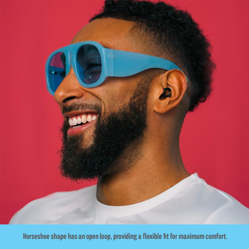 [Australia] - Hush Hoops Ear Plugs, Ultra-Soft Reusable Silicone Plugs with Horseshoe Shape for Comfort, Designed for Sleep and Sound Suppression, 17dB (NRR) Noise Reduction Rating, Black, 1 Pair with Travel Case 