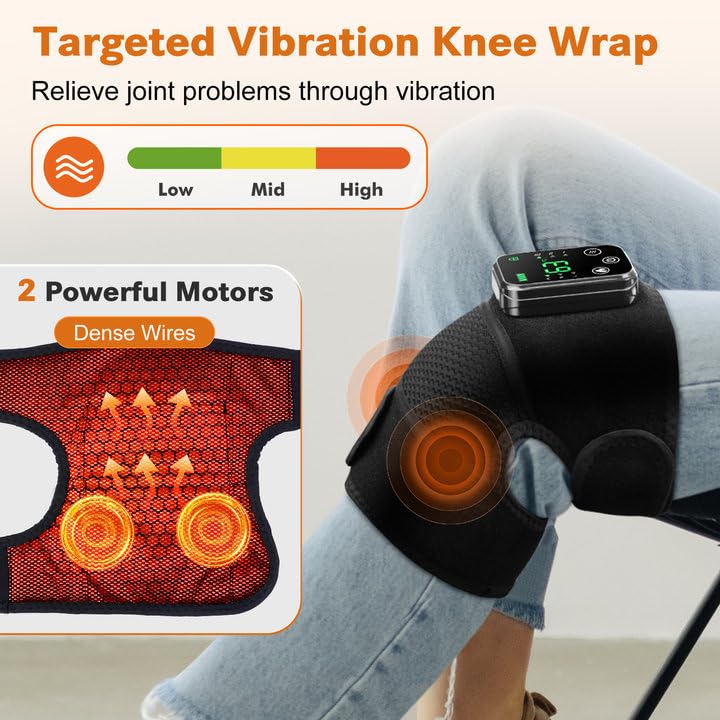 Knee Massager with Heat, FSA Eligible Items, Cordless Rechargeable Heating Pad for Knee Shoulder Elbow Pain Relief, Heated Knee Brace for Arthritis with Massage, HSA Approved Products Only Dark Black