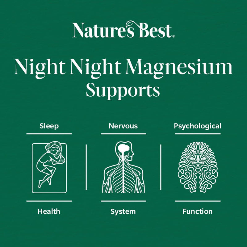 Nature’s Best Night Night Magnesium - Bisglycinate for Rest & Muscle Function - 120 Vegan Capsules (2 Month Supply)