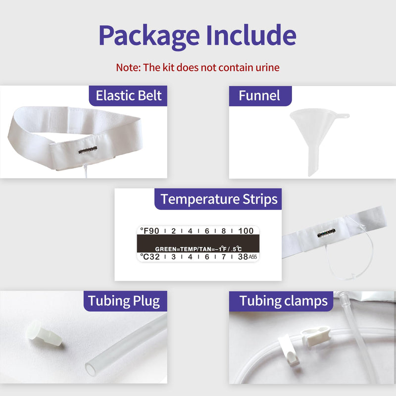 Urine Test Complete Kit – Concealed Urine Belt with 4oz Capacity Urine Sample Bag,Urine Test for Home with Thermometer Stickers and Silicone Funnel (Large)