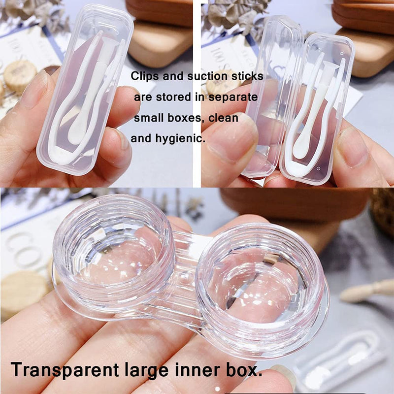 [Australia] - CARUNCOO Wood Grain Contact Lens Case Compact Eye Contact Case for Travelling Portable Contact Box with Mirror Rectangle，Cute Colorful Especially Elegant Brown 4 Piece Set 