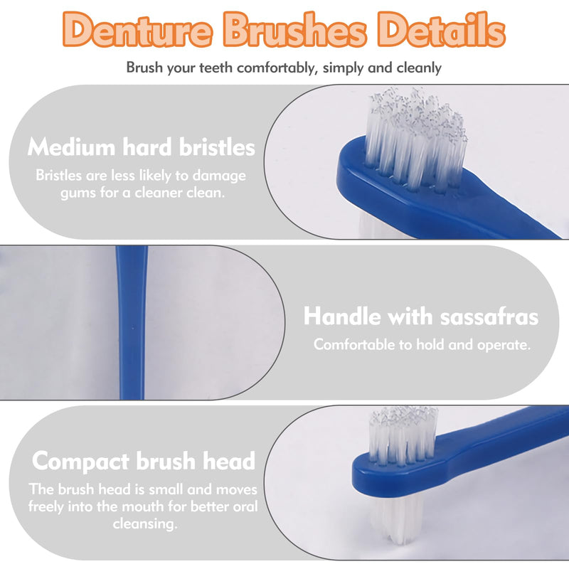[Australia] - 6 Pack Portable Denture Brush, Dual Headed Firm Hard Bristle Denture Toothbrush, Dentures Brushes for Cleaning Dentures, False Teeth, Clear Braces and Mouth Guards 