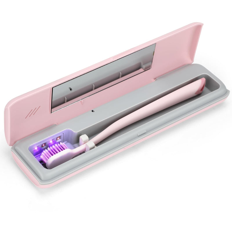 [Australia] - YourMate Toothbrush Sanitizer Case Travel Toothbrush Covers Case for Houshold and Traveling Power by AA Battery or USB-C Pink 