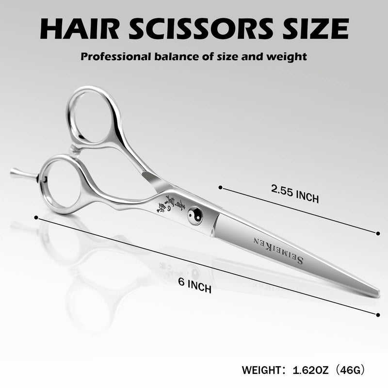 Professional Hair Cutting Scissors - 6” SUS440A Stainless Steel Hair Shears for Cutting - Convex Blade for Ultra-Sharp Smooth Cuts for Hairdressing, Barbers, Salon Home Stylists