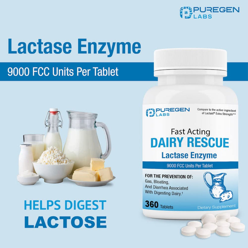 [Australia] - Puregen Labs Dairy Relief Fast Acting Lactase Enzyme 9000 FCC, Lactose Intolerance Pills 360 tablets 1 