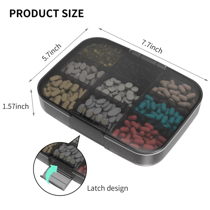 [Australia] - Large Pill Organizer, Portable Pill Dispenser, Moisture-Proof Travel Pill Case for Vitamin, Medicine, Fish Oil/Supplements Extra Large 9 compartments (Black) Black 