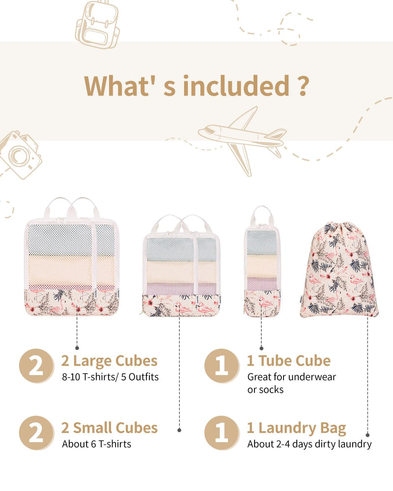 Narwey Hanging Travel Toiletry Bag with 6 Set Compression Packing Cubes