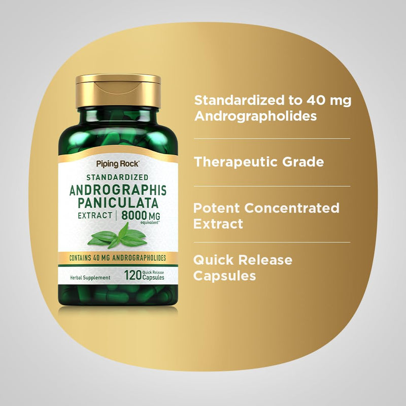 [Australia] - Piping Rock Andrographis Paniculata Extract | 8000 mg | 120 Capsules | Standardized Herbal Supplement | Non-GMO, Gluten Free 