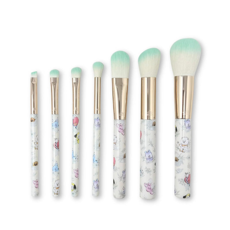 Impressions Vanity BT21 2-Bundle Set: 3 PC Makeup Bag Set with Large, Medium and Small Pouches and 7 PC BT21 Makeup Brush Set with Natural Garden Design Handles