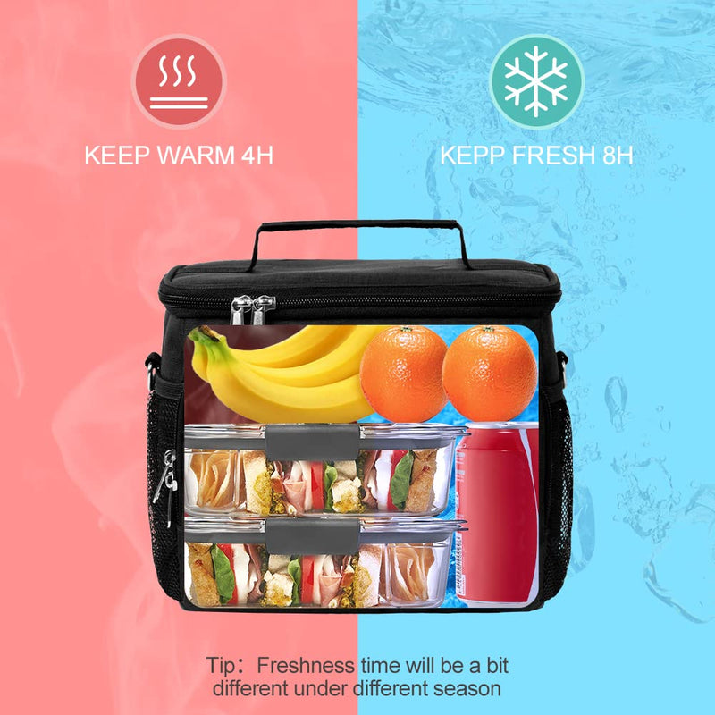 [Australia] - Tiblue Insulated Lunch Bag for Women/Men - Reusable Lunch Box for Office Work School Picnic Beach - Leakproof Freezable Cooler Bag with Adjustable Shoulder Strap for Kids/Adult(Medium,Black) Medium Black 