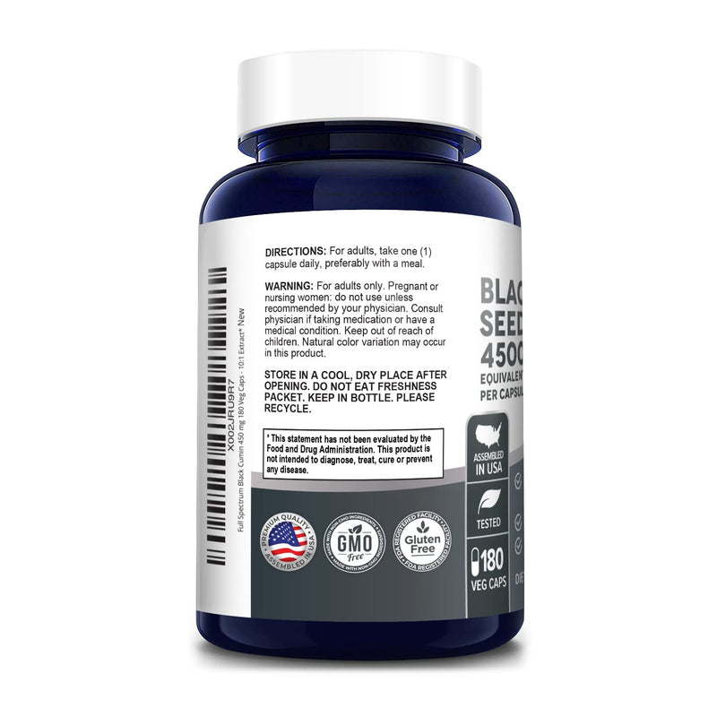 [Australia] - NusaPure Full Spectrum Black Cumin Seed Extract 4500mg 180 Veggie Powder Caps (Extract Ratio 10:1, Non-GMO, Gluten Free) Non-Oily 