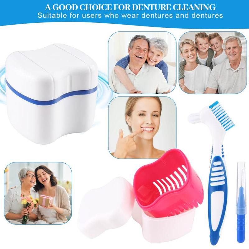 [Australia] - Dentures Case 2 pieces denture case 2 dentures cleaning brushes dentures bath box dentures box dentures toothbrush dentures cup box for false teeth and braces 