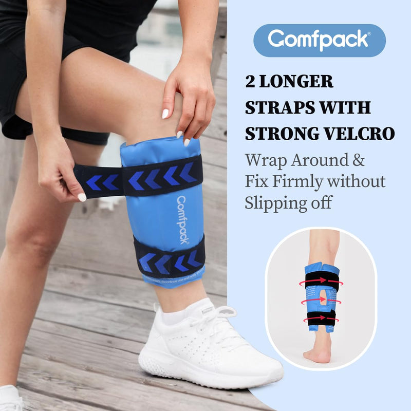 Shin Splint Ice Pack Cold Hot Compression Reusable Gel for Calf & Heel Ice Pack for Plantar Fasciitis Relief, Ankle Foot Ice Pack Wrap for Swelling