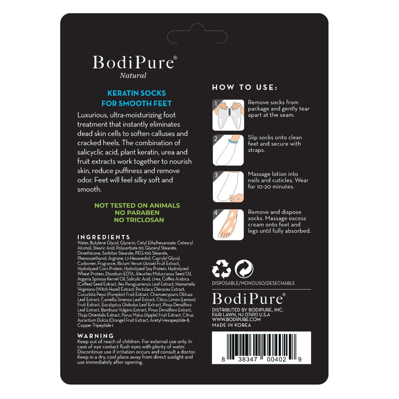 [Australia] - Bodipure Premium Foot Mask Keratin Socks | At Home Spa Moisturizer Socks for Dry Cracked Feet, Callus & Heel Softening | Easy-to-Use Pedicure Foot Repair | Chemical-free Feet Treatment | 12 Pairs 1 Count (Pack of 12) 