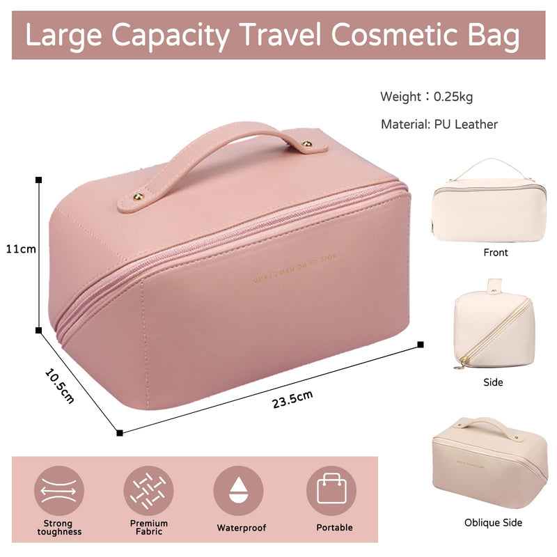 Toiletry Bag For Women Portable Make Up Bag Waterproof Wash Bag PU Leather Cosmetic Bag Bathroom Shower Bag Multifunctional Travel Organizer For Shampoo, Cosmetics, Toiletries Pink L