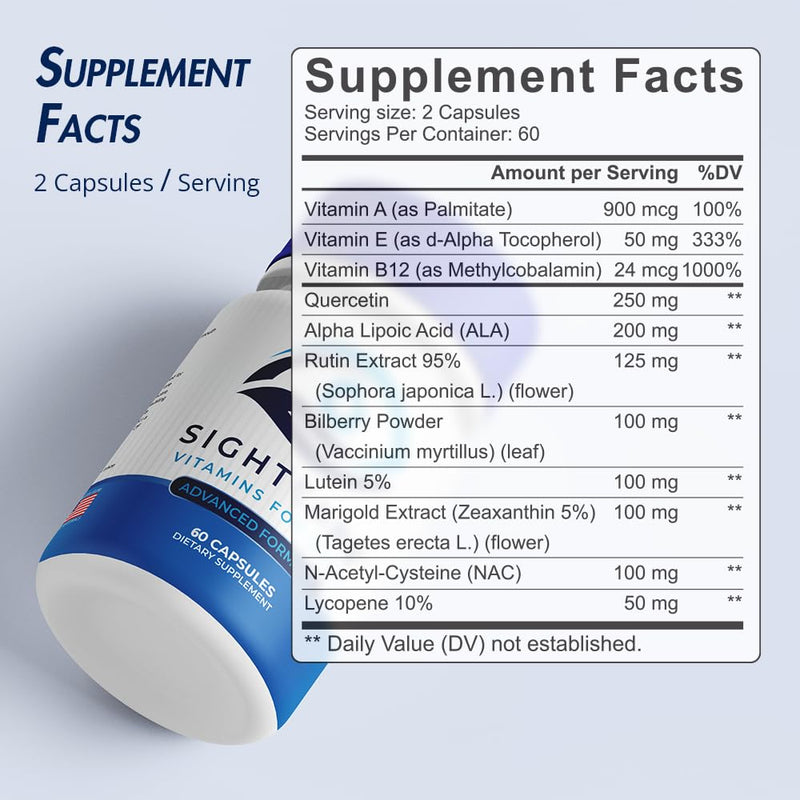 [Australia] - SightCare Lutein and Zeaxanthin Supplements ‚Äì AREDS 2 Eye Vitamins Formula for Macular Health & Blue Light Support ‚Äì Includes Vitamins A, E, B12, Quercetin, ALA, Rutin ‚Äì 60 Capsules 