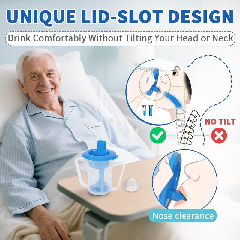 HXY Dysphagia Regulating Drinking Cup for Elderly-Having Difficulty Swallowing,Dispenses 5 cc or 10 cc of Liquid Helps to Prevent Choking,Liquids Only Dysphagia Cup for Stroke Limited Mobility (Blue) Blue