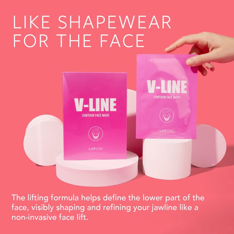 LAPCOS V-Line Contour Face Mask (5pk) | Chin Mask to Lift, Tighten Skin | Define Jawline | With Hydrating Vegan Collagen | Korean Beauty Favorite 5