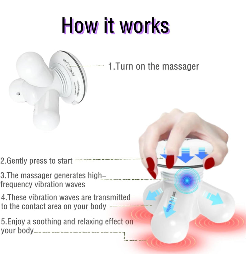 [Australia] - Handheld Mini Massager Hand Held Full Body Personal Massager Percussion Muscle Pain Relief for Neck, Back, Shoulder, Hand Massage Tools Cordless Massagers Vibrating-White White 