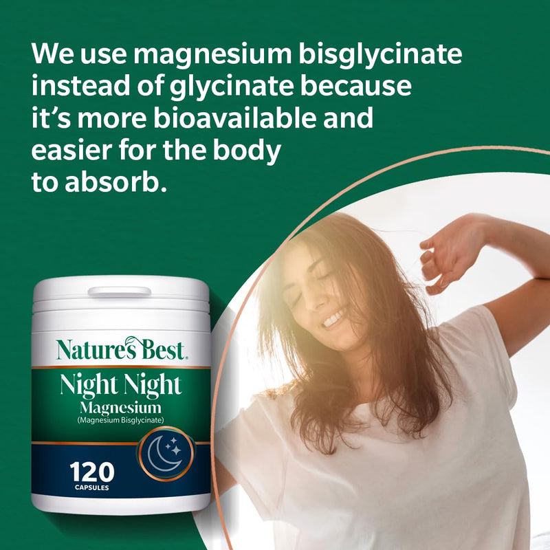 Nature’s Best Night Night Magnesium - Bisglycinate for Rest & Muscle Function - 120 Vegan Capsules (2 Month Supply)