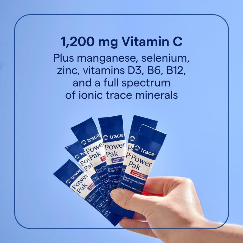 [Australia] - Trace Minerals Power Pak Multivitamin and Multimineral Packets - Electrolyte Support - 1200 mg Vitamin C Plus 70 Acai Berry Flavor - 30 Packets 