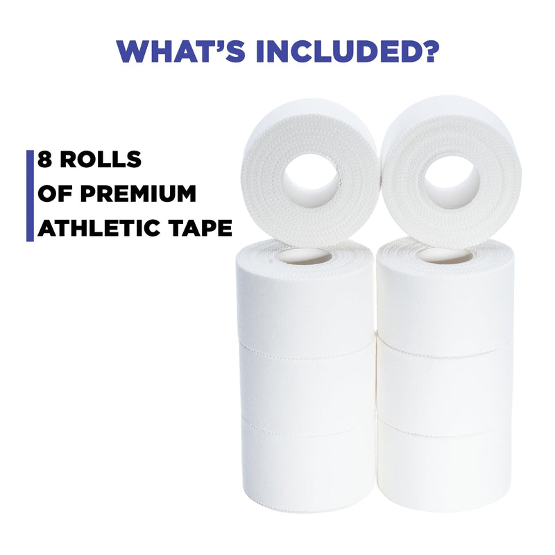 [Australia] - (8-Pack) Athletic Tape | Easy Tear | Strong | Medical Wrap | Support | Zinc Oxide | 1.5 inch x 33 ft 1.5 Inch, 33ft long, 8 rolls 