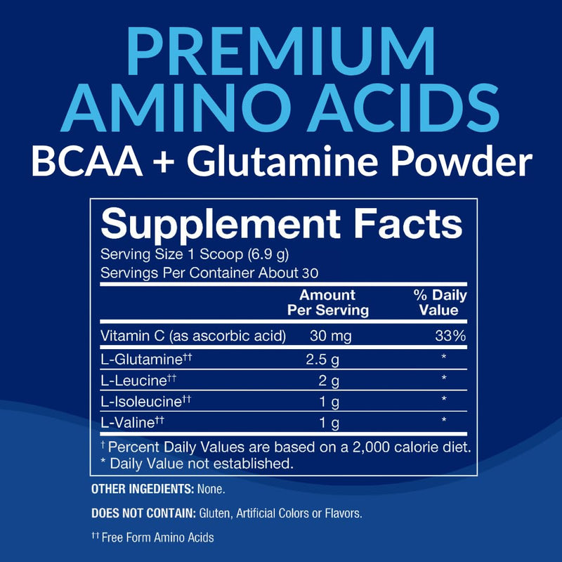 BodyTech BCAA + Glutamine Powder, Unflavored, 7.3 Oz, 30 Servings | Vitamin C, L Glutamine & More, Essential Pre Workout or Post Workout Amino Acids for Men & Women 7.3 Ounce (Pack of 1)