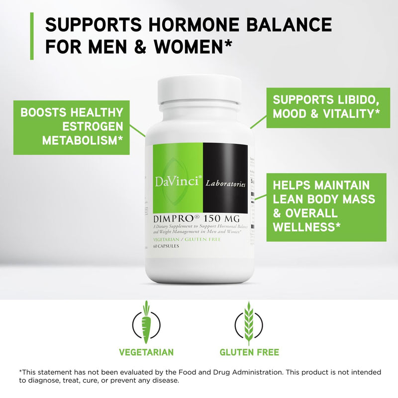 DAVINCI Labs DIMPro 150mg - Helps Support Hormonal Balance, Estrogen Metabolism & More with DIM* - Gluten-Free - 60 Capsules (60 Servings)