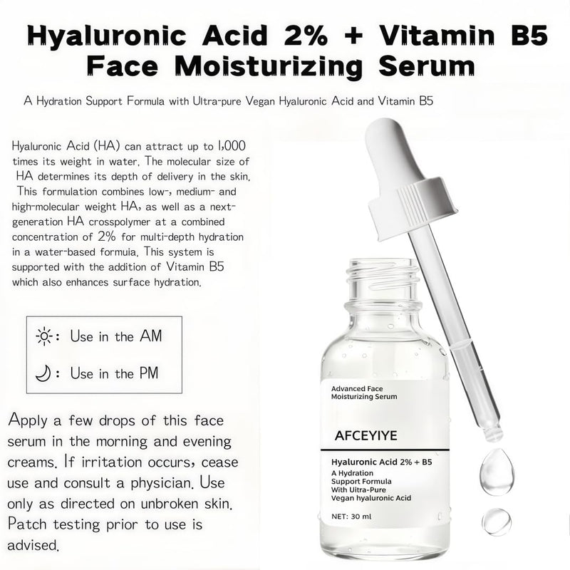 Hyaluronic Acid 2% + Vitamin B5 Face Serum, Moisturizing, Repairing Skin, Anti-aging, Soothing Dry Skin, Enhancing Skin Elasticity, Feminine Plump & Smooth Skin Facial Care Serum