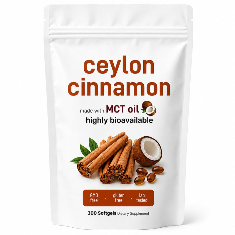 Ceylon Cinnamon Capsules with MCT Oil, 300 Softgels – Cinnamomum Verum Extract 600mg Per Daily Serving, High Absorption Softgels, Non GMO & Gluten Free Cinnamon Food Supplement, 100 Day Supply