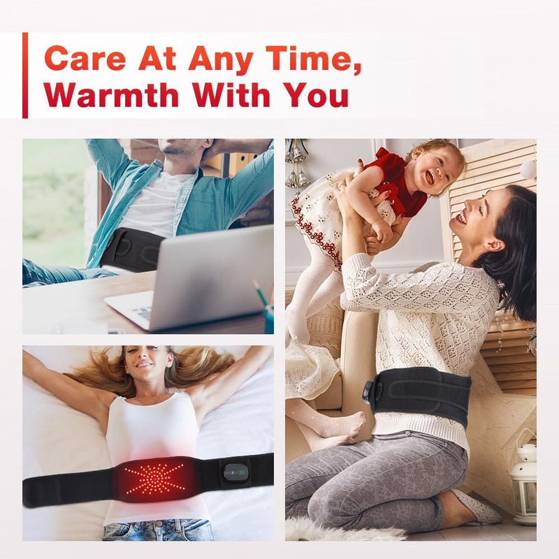 Cordless Massage Heating Pad for Back Lumbar Abdomen, 103 Red Light Beads, 3 Heat & 3 Vibration Modes, 5000mAh Battery, Waist Heated Brace Belt for Period Cramps