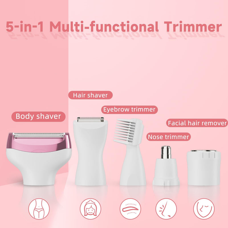 [Australia] - RUIM Bikini Trimmer for Women, 5 in 1 Electric Razors for Shaving, Waterproof Rechargeable Pubic Hair Trimmer with LED Display, Pink 