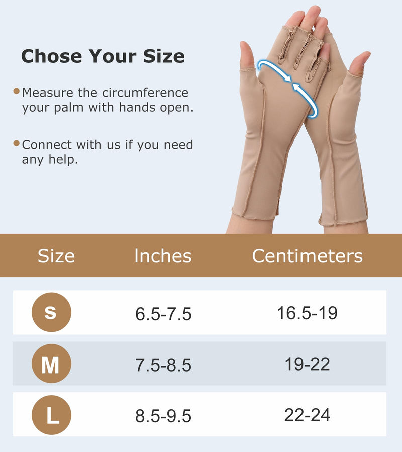 [Australia] - NURCOM Compression Arthritis Gloves, Rheumatoid Pain Relief Compression Gloves for Women & Men, Premium Fingerless Circulation Gloves for Arthritis & Joint Pain, Swelling, Tendonitis, 1 Pair Beige S Small Fits Most 6.5" - 7.5" 