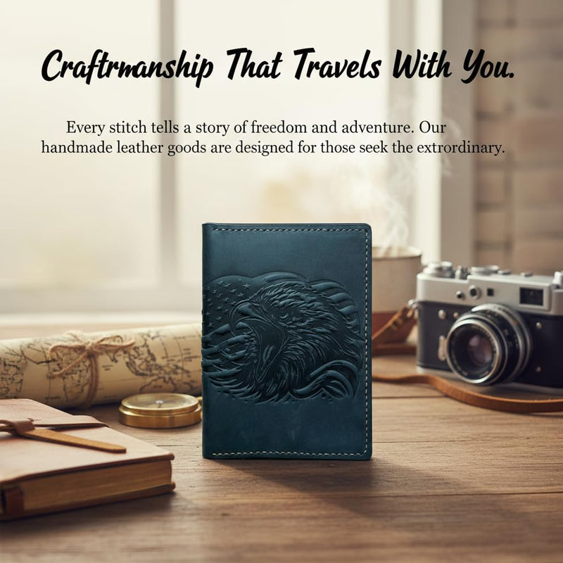 Handmade Leather Wallet for Men with American Eagle Engraving – Full Grain Leather Bifold Wallet – Gift for Him