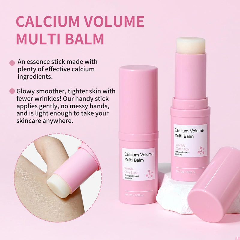 Cemenrete Calcium Volume Multi Balm Stick, Korean Collagen Moisturizing Glow, Hydrating & Anti-Aging Almond Vitamin E for Face, Eyes, Lips & Neck (Multi Balm Stick, 2) 2PCS Multi Balm Stick 1 Count (Pack of 2)