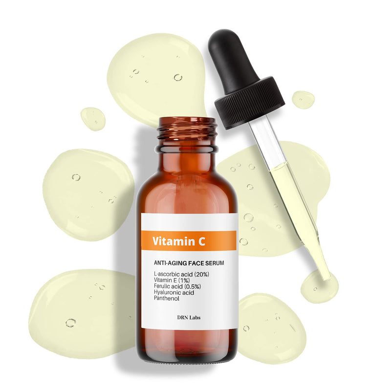 Vitamin C Serum with Vitamin E and Hyaluronic Acid with 20% L-Ascorbic Acid - Great for Hydration, Anti-Aging, and Reducing Appearnace of Wrinkles by DRN Labs. 1 Fl Oz