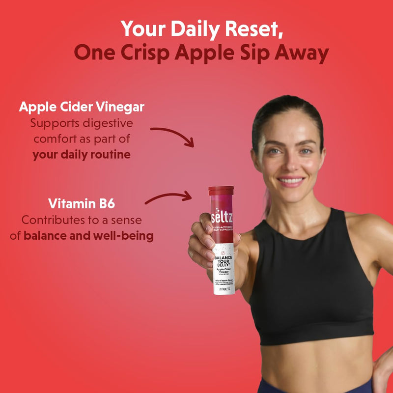 Seltz Apple Cider Vinegar Drink Tablets, Effervescent ACV with Vitamin B6 | Digestive Health, Blood Sugar and Gut Support, Drop Fizz and Drink, Refreshing and Supports Hydration, 20 Tablets, 1 Pack 20 Count (Pack of 1)