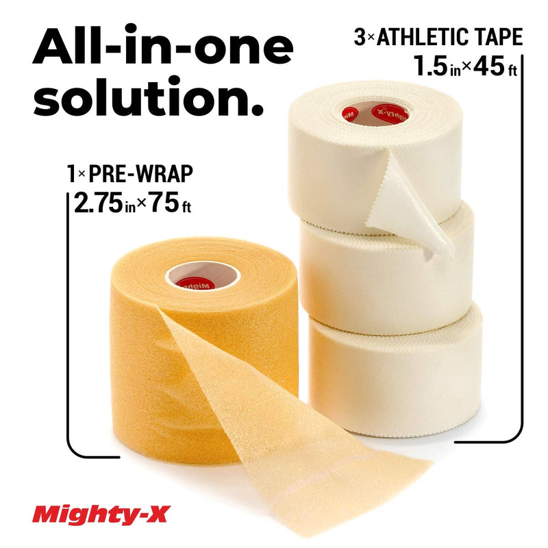 Save 10% on Waterproof Kinesiology Tape - 3 Uncut Rolls - 16.4ft Kinetic Tape with Great Adhesion (Latex Free) + White Athletic Tape + PreWrap - 4 Pack - 1.5in x 45ft