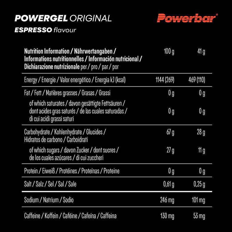 [Australia] - PowerBar - PowerGel Original - Espresso - 24x41g - High Carb Energy Gel - C2MAX - Sodium & 53mg Caffeine 41g (Pack of 24) 