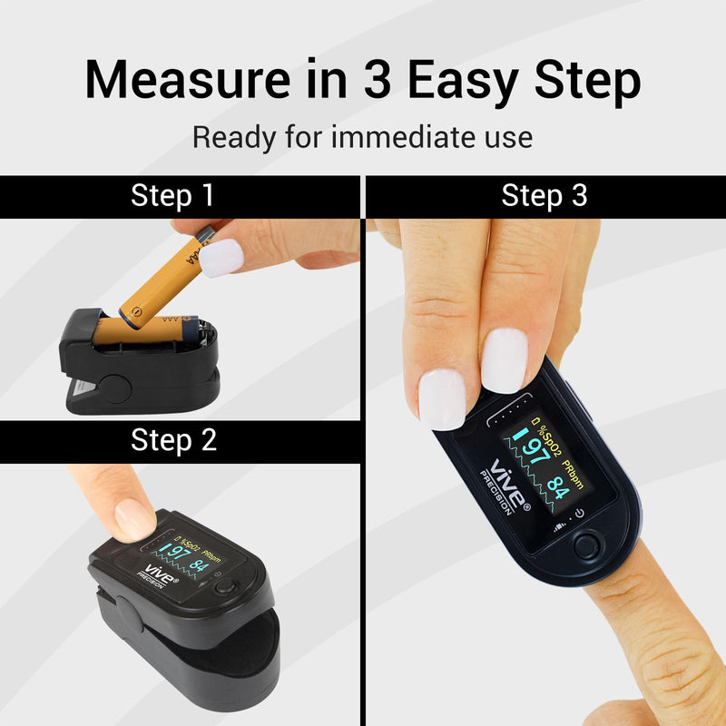 [Australia] - Vive Precision Pulse Oximeter - Oxygen Monitor Fingertip, Heart Rate Medical Grade Sensor LED Display - Accurate Finger Meter For Saturation SpO2, Lanyard & Batteries Included 
