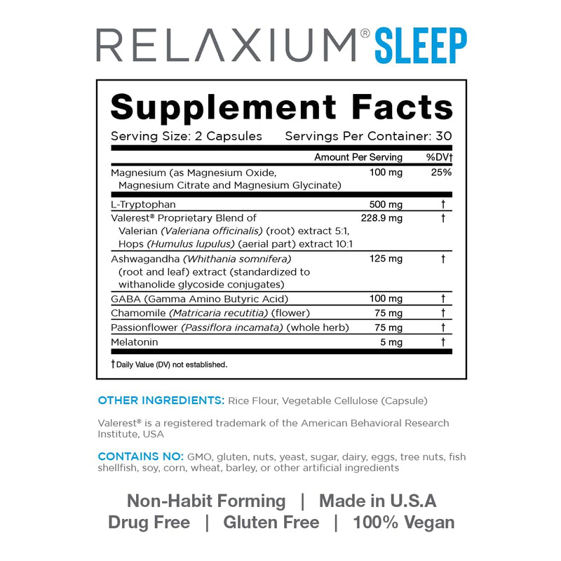 Relaxium Sleep Aid (New and Improved), Dietary Supplement, Non-Habit Forming, Supports Longer and Better Sleep, 60 Capsules, 30-Day Supply