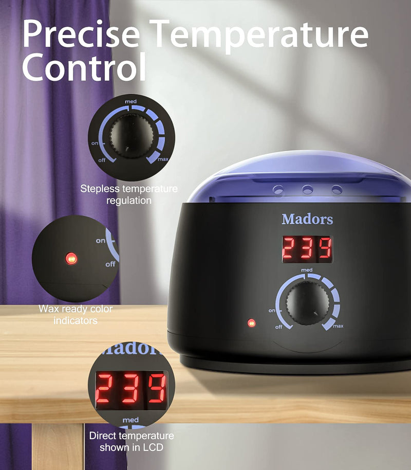 [Australia] - Madors wax warmer waxing set with LCD digital display temperature control, wax warmer with 5 pack (3.5 oz. each) hard wax beads for the whole body 