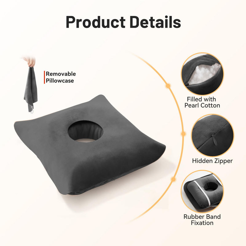 Ear Piercing Pillow for Side Sleepers with Ear Inflammation & Pressure, Soft Velvet Adjustable Ear Guard Pillow with Removable & Washable Cover (Dark Gray, Pillow & Cover) Dark Gray