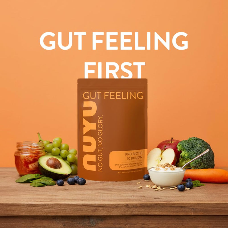 NUYU Pro Biotic 10 Billion Capsules. 7 Probiotic Strains with Prebiotic Inulin. Gut Health & Microbiome Support. One-a-Day, 2 Month Supply. 100% Vegan, Made in The UK.