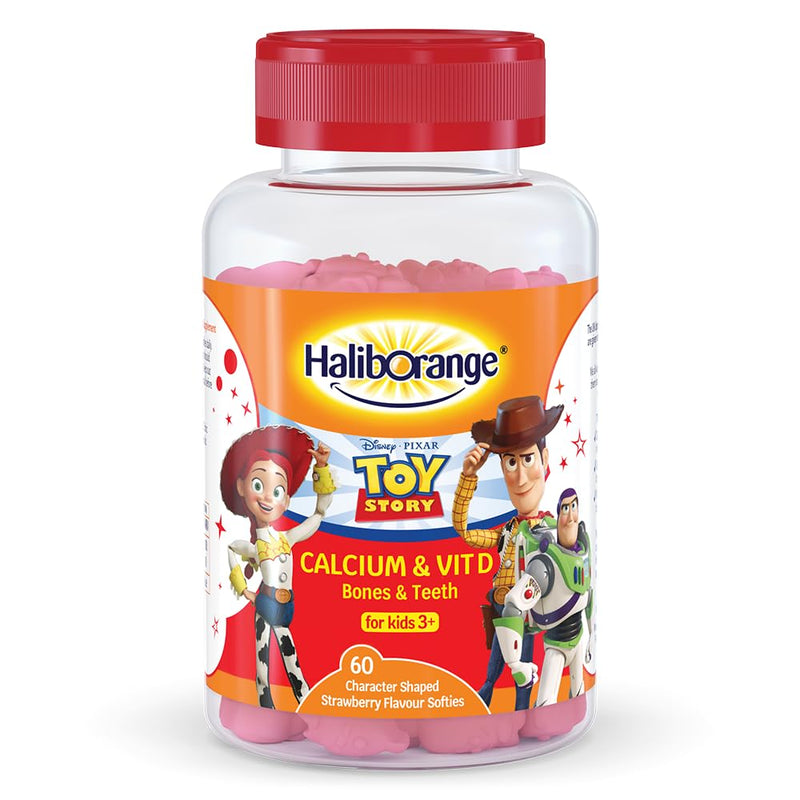 Haliborange Disney Pixar Toy Story Calcium et Vitamin D Softies for Kids 3+, 60 Strawberry Gummies – Supports Bone et Teeth Health – Character-Shaped Chewable