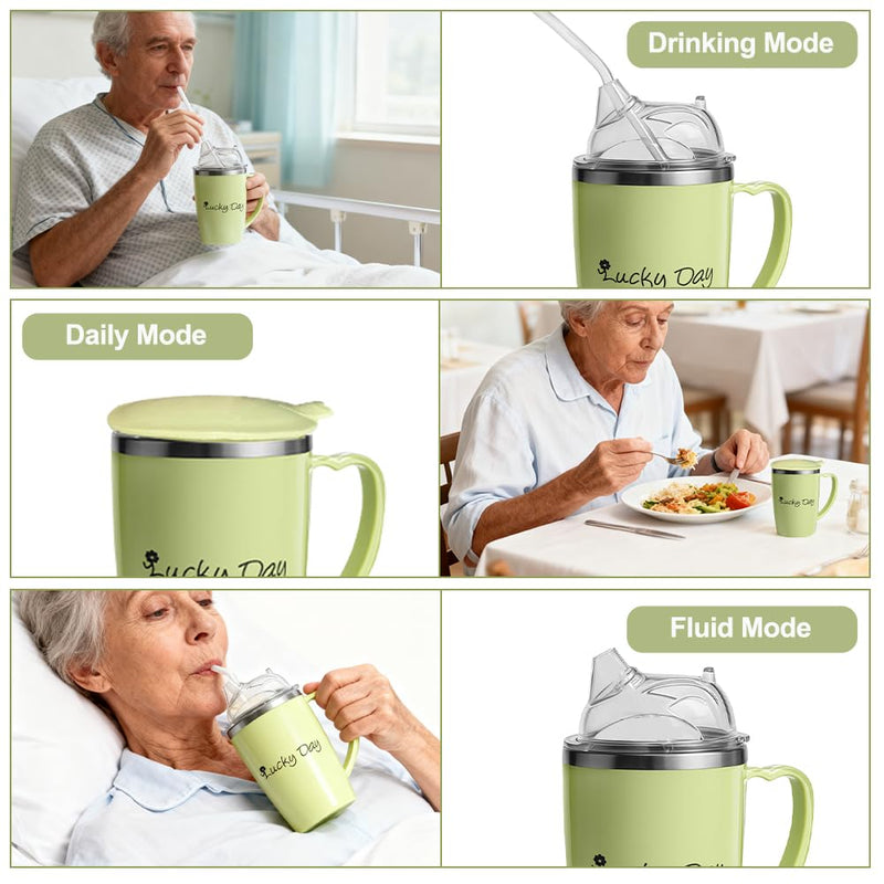 Sippy Cup for Adults, 3 in 1 350ml Adult Sippy Cups for the Elderly Non Spill, Anti Choke Spill Proof Cups with Lid and 30cm Straw, Beakers for Elderly for Disabled Adults Drinking Aids