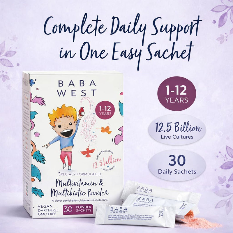 Children’s Multivitamin & Multibiotic Powder - 12.5 Billion Live Cultures & 13 Vitamins - Easy Daily Sachets for 1-12 Years - 30 Sachets (1 Month Supply)