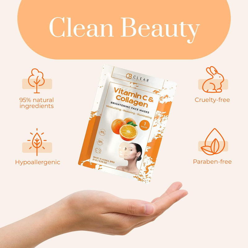 Vitamin C & Collagen Revitalizing Face Mask, Dermatologist Tested | Anti-Aging, Korean Skin Care - Deep Hydration for Plumper, Firmer, Smoother, Refreshed-Looking Skin - Clean Beauty, Vegan Vitamin C & Collagen