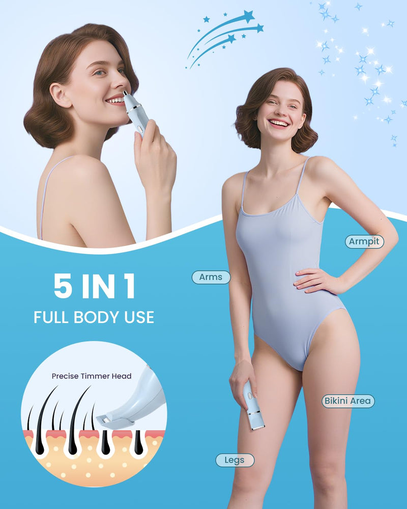 [Australia] - Bikini Trimmer for Women - 5 in 1 Electric Razors for Ladys Pubic Facial Nose Body Leg Hair Removal, Waterproof Electric Shaver for Women Private Area Sensitive Skin, Personal Hair Trimmer 
