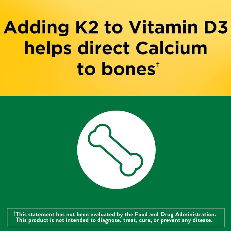 Nature Made Vitamin D3 K2, 5000 IU (125 mcg) Vitamin D, Dietary Supplement for Bone, Teeth, Muscle and Immune Health Support, 30 Softgels, 30 Day Supply - Pack of 2 Unflavored 30 Count (Pack of 2)